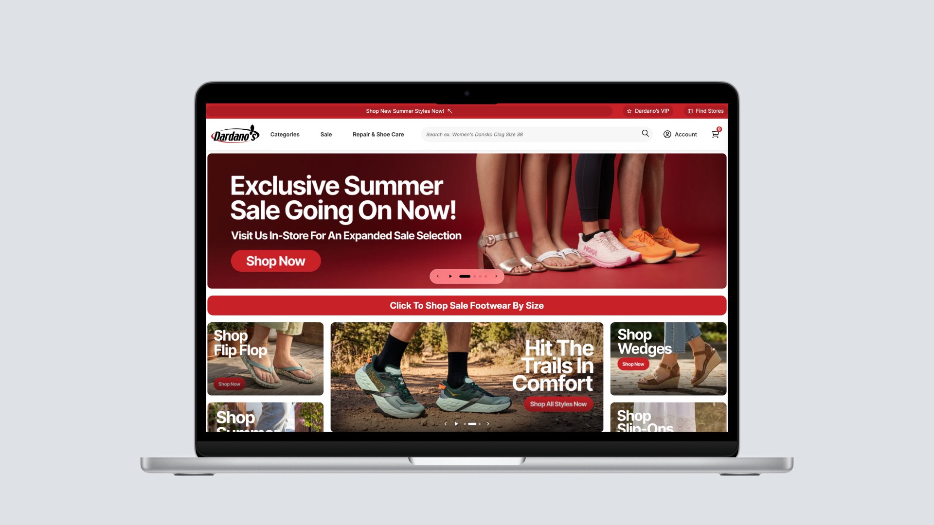 Dardano's Shoes storefront on a laptop