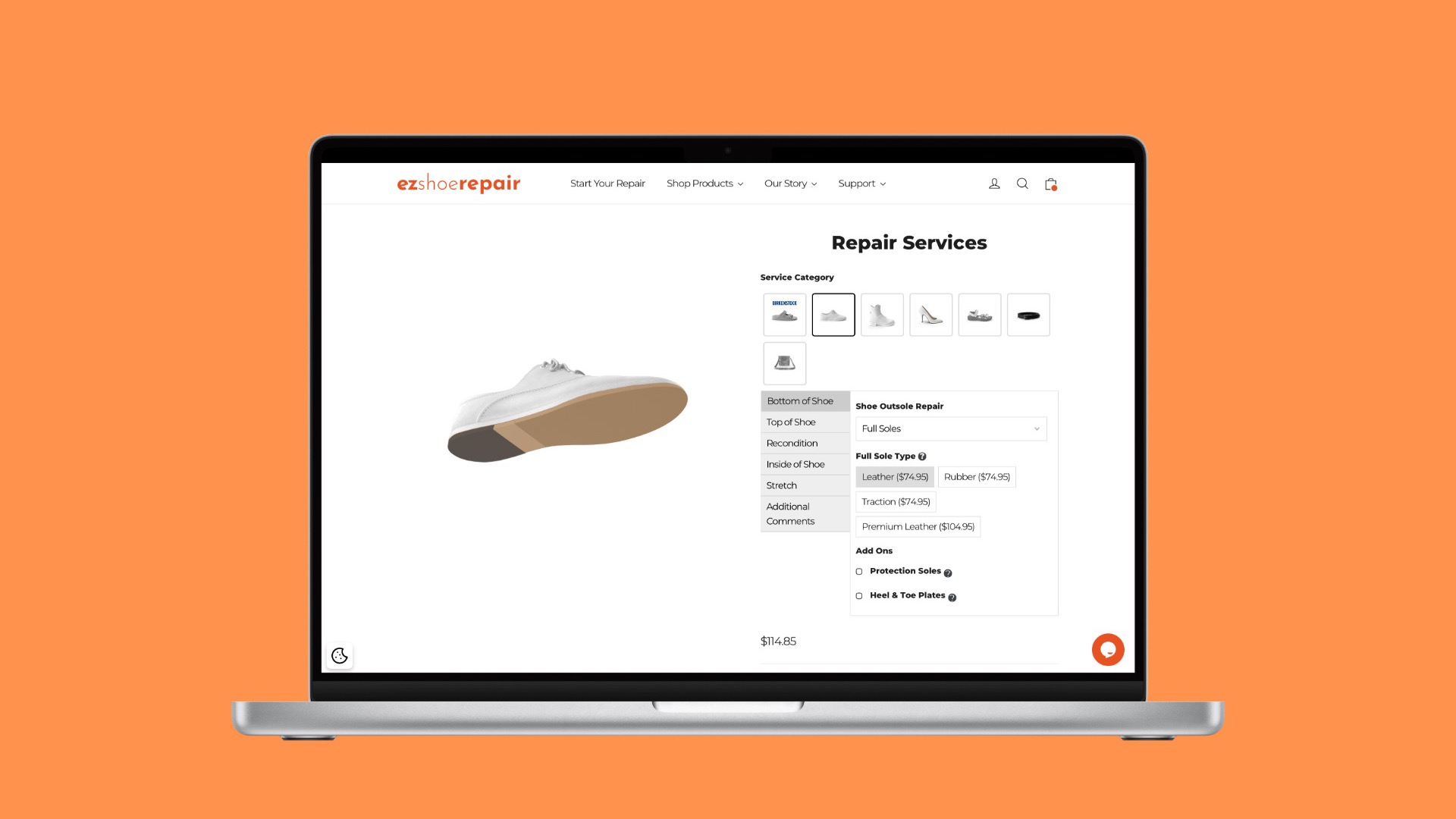 EZ Shoe Repair visual checkout on a laptop