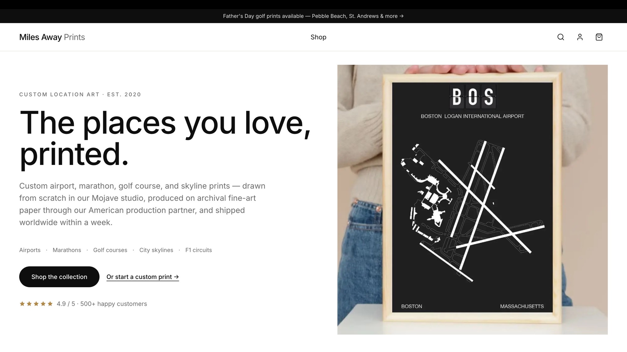 Miles Away Prints storefront homepage