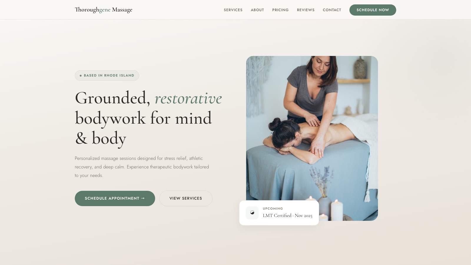 Thoroughgene Massage website homepage